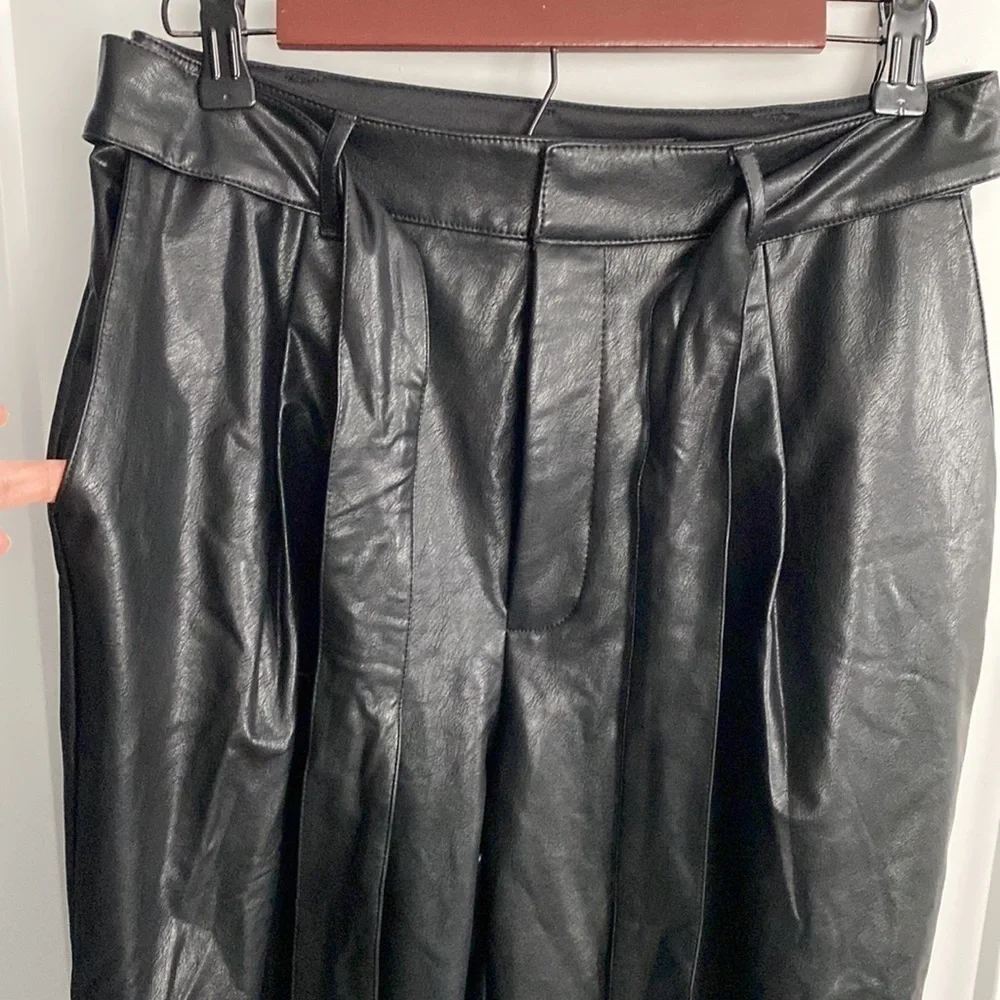 NWT Express Black Faux Leather Super High Rise Belted Ankle Pants